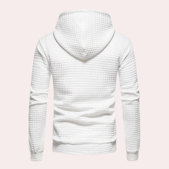Men's lightweight white quilted hoodie with a stylish textured design, featuring a collar and long sleeves.