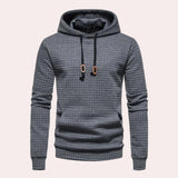 Men's dark gray quilted hoodie in size 2XL, featuring a stylish textured design, long sleeves, and a high collar.
