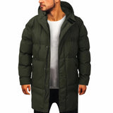 Men's olive green insulated winter parka in size 5XL, featuring a hood, long sleeves, a collar, and pockets, made from waterproof material.