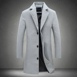 Men's luxury light gray wool overcoat in 2XL, featuring a tailored fit with a high-collar design, long sleeves, and sophisticated fashion details.