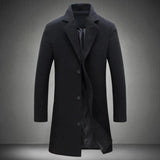 Men's luxury black wool overcoat with a tailored fit and high-collar design, size 2XL, featuring long sleeves and a formal, sophisticated appearance.