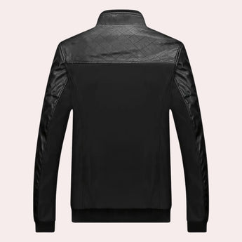 Men's luxury burgundy leather jacket with a quilted design and tailored fit, featuring a stylish collar and full sleeves.