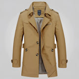 Men's double-breasted beige trench coat with a formal design, featuring long sleeves and a classic collar, styled in a 2XL brown variant.