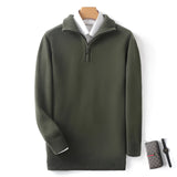 Men's luxury half-zip cashmere sweater in army green, featuring a soft and premium knit with long sleeves and a stylish collar, designed for winter wear in size XXXL.