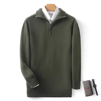 Men's luxury half-zip cashmere sweater in army green, featuring a soft and premium knit with long sleeves and a stylish collar, designed for winter wear in size XXXL.