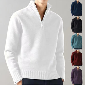 Men's luxury merino wool half-zip sweater in a premium business casual style, showcasing a sophisticated design with a half-zip neckline, long sleeves, and a comfortable fit, ideal for professional and stylish settings.