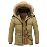 Men's khaki waterproof insulated parka with fur-lined hood, showcasing long sleeves and a high collar, designed in a natural material for warmth and style in size 2XL.