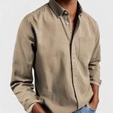 Men's military green canvas shirt in a durable fabric, featuring a structured collar and long sleeves; designed for outdoor workwear, shown in a size 5XL with a cachi color.