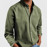 Men's military green canvas shirt in size 5XL, featuring a durable construction, long sleeves, and a classic collar, suitable for outdoor work environments.