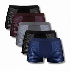 Men's moisture-wicking mesh boxer briefs in a variety pack featuring vibrant colors such as electric blue and magenta, showcasing a breathable mesh pattern designed for sportswear comfort.