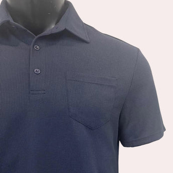 Men's navy blue polo shirt paired with matching shorts, featuring a casual and breathable design suitable for summer wear.