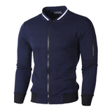 Men's navy blue slim fit quilted bomber jacket with long sleeves and a ribbed collar, available in size 3XL.