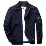 Men's dark blue lightweight bomber jacket in size 3XL, featuring a zipper pocket, long sleeves, and a classic collar.