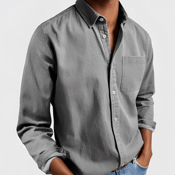 Men's gray long-sleeve outdoor shirt in size 3XL, featuring a rugged design with a classic collar and button-down front.