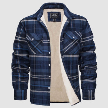 Men's blue and gray plaid flannel shirt with long sleeves, featuring a tartan pattern, a collar, and suitable for casual wear in a 2XL size.