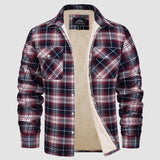 Men's long sleeve tartan plaid flannel shirt in orange, featuring a white and red color pattern, size 2XL, with a collar and button-down design.