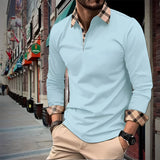 Men's slim fit long sleeve orange polo shirt, suitable for fall fashion, displayed on a mannequin against a neutral background, highlighting the shoulder and sleeve design.