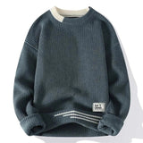 Men's gray ribbed knit pullover sweater made from organic cotton, featuring long sleeves and a cozy collar, designed in a 3XL size.