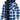 Men's navy blue plaid hooded lumberjack jacket, featuring a white and light blue tartan pattern, long sleeves, and a durable fall outerwear design, displayed against a casual setting.