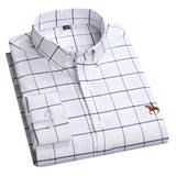 Men's premium blue plaid dress shirt with long sleeves and a button-down collar, shown in a white variant in size 3XL.