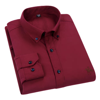 Men's premium blue plaid dress shirt featuring long sleeves and a button-down collar, displayed in a red color variant, size 3XL.