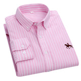 Men's premium pink striped dress shirt with long sleeves and button-down collar, shown in 3XL size.