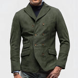 Men's premium double-breasted charcoal suede blazer in fir green, size 3XL, featuring a stylish collar and long sleeves, ideal for formal and semi-formal occasions.