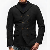 Men's black double-breasted charcoal suede blazer in 3XL size, featuring a classic collar, long sleeves, and a refined dress shirt visible underneath.