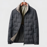 Men's black quilted insulated lightweight winter jacket in 4XL size, featuring a windproof design, long sleeves, and a collar.