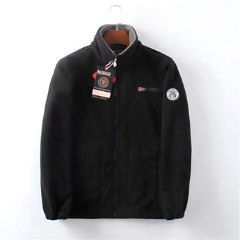 Men's red high-neck full zip fleece jacket, featuring long sleeves and designed for warmth during winter, shown in Nero color and 3XL size.