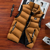 Men's brown 8XL insulated puffer vest, featuring a lightweight and water-resistant design ideal for hiking.