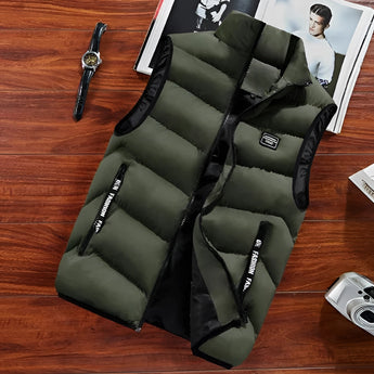 A green 8XL men's insulated puffer vest designed for hiking, showcasing its lightweight and water-resistant features.