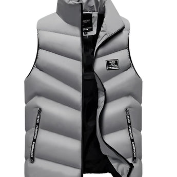 Men's red insulated puffer vest with a lightweight and water-resistant design, featuring a gray color in size 8XL, suitable for hiking and outdoor activities, with a high collar and sleeveless style.
