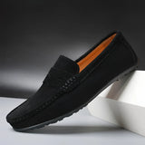 Men's luxury casual loafers in red suede, featuring a sleek design with a comfortable fit, suitable for stylish everyday wear.