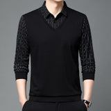 Men's black V-neck sweater in XL size, featuring patterned shoulders and long sleeves, suitable for casual office wear.