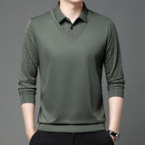 Men's green V-neck sweater in size XL, featuring patterned shoulders, suitable for casual office wear.