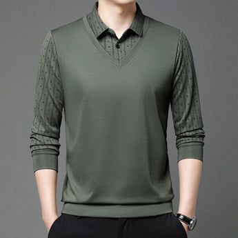 Men's green V-neck sweater in size XL, featuring patterned shoulders, suitable for casual office wear.