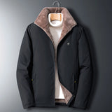 Men's reversible winter jacket in black, showcasing faux fur collar and sleeves, with a stylish and cozy design suitable for cold weather.