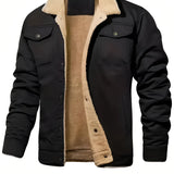 Men's black winter jacket in Nero color, size 3XL, featuring sherpa lining, multiple pockets, long sleeves, buttons, and a collar, designed for insulation and style.