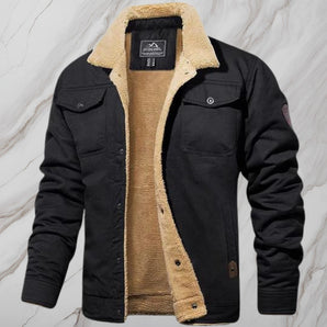 Men's black sherpa-lined winter bomber jacket in size 3XL, featuring a warm fleece lining, long sleeves, and a classic collar design.