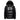 Men's shiny black hooded puffer jacket in XL size, featuring a glossy finish with a high collar, a front zipper closure, and insulated design for warmth and comfort.