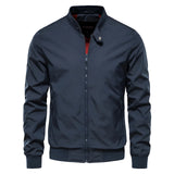 Men's lightweight blue bomber jacket in 5XL size featuring a slim fit design, with a sleek collar and long sleeves, ideal for urban style and casual sportswear.