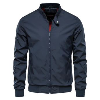 Men's lightweight blue bomber jacket in 5XL size featuring a slim fit design, with a sleek collar and long sleeves, ideal for urban style and casual sportswear.