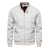 Men's slim fit black bomber jacket in lightweight urban style, featuring a sleek design with long sleeves, a stand-up collar, and zip front closure, shown in a neutral grey shade, size 5XL.