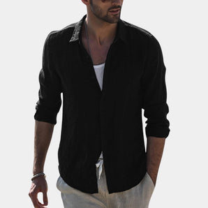 Men's long sleeve slim fit black Henley shirt in size 3XL, featuring a contrasting grey collar and a streamlined design suitable for casual outerwear or sportswear.