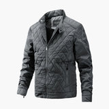 Men's slim fit quilted bomber jacket in gray, featuring a stylish collar and long sleeves, designed for lightweight winter fashion.