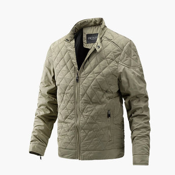 Men's khaki slim fit quilted bomber jacket in size 3XL, featuring a lightweight design ideal for winter fashion, with a classic collar and long sleeves.