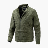 Men's green slim fit quilted bomber jacket in size 3XL, featuring lightweight fabric, long sleeves, and a classic collar for winter fashion.