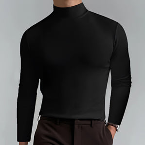 Men's slim fit black turtleneck shirt with long sleeves, featuring a sleek and elegant design in size 3XL.