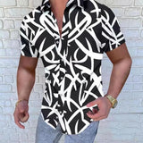 Men's slim fit shirt with abstract black and white graffiti design, featuring a dress shirt style with long sleeves, visible shoulder and neck details, and tailored for a modern fit.
